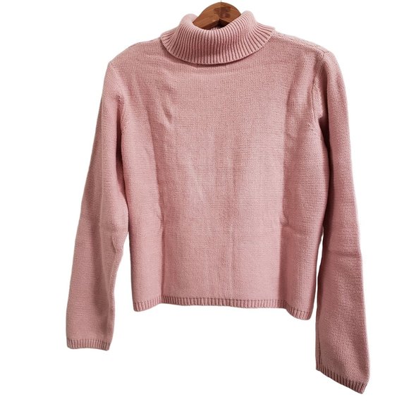 Liz Claiborne Crazy Horse Pink Turtleneck Pullover Cable Knit Sweater L Cotton 1 - Picture 2 of 11